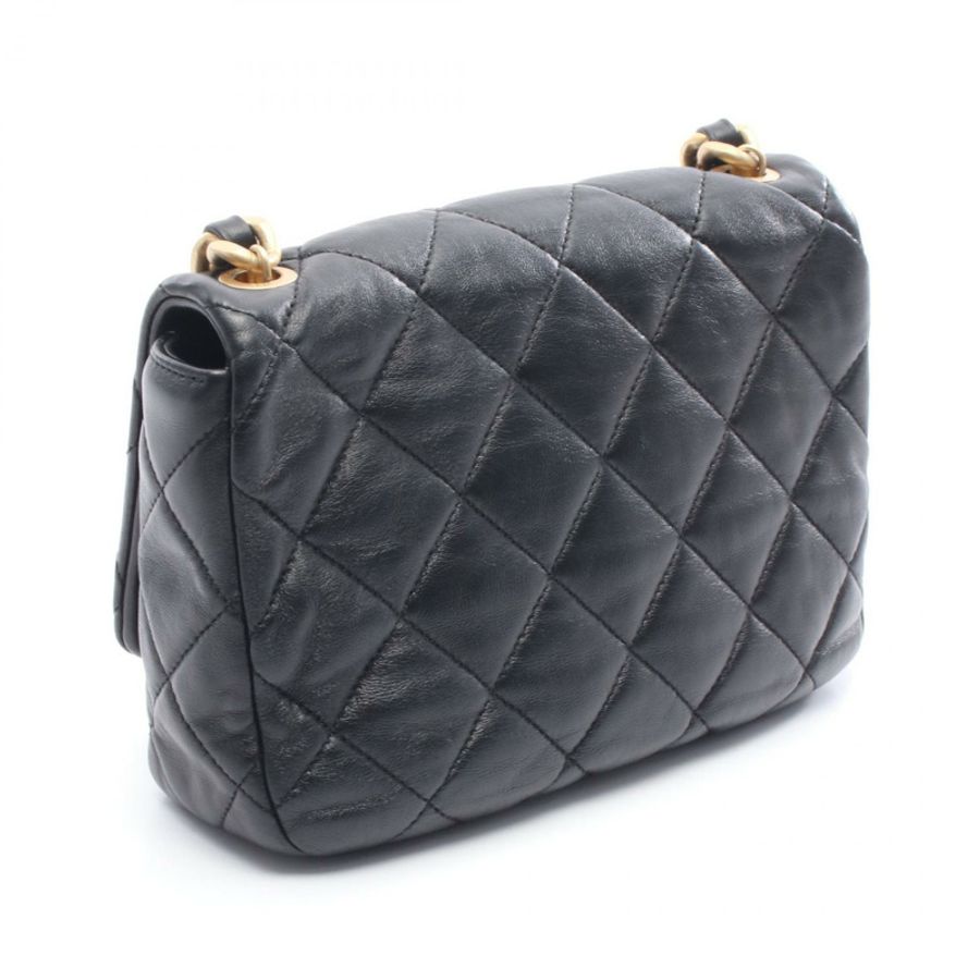 香奈兒 (CHANEL) 絎縫小號翻蓋斜背包 AS3206 黑色皮革 二手 金色五金-1