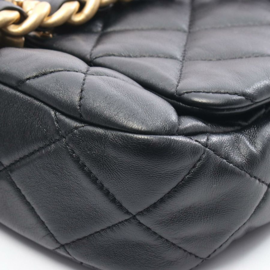 香奈兒 (CHANEL) 絎縫小號翻蓋斜背包 AS3206 黑色皮革 二手 金色五金-5