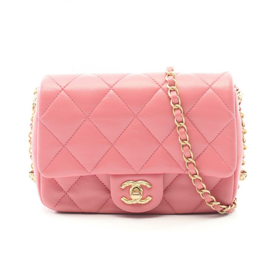香奈兒 (CHANEL) 絎縫小號鏈條肩背斜背包 AS4263 粉紅羊皮 金色五金-0