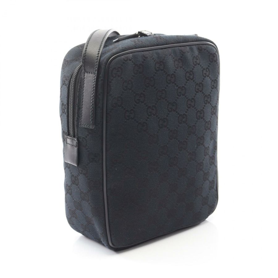 GUCCI GG帆布肩斜背包 018.1612 帆布皮革黑色二手女款-1