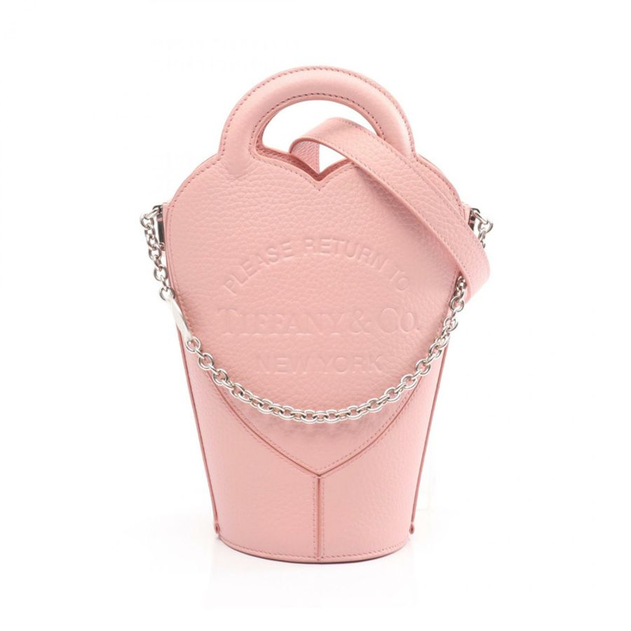TIFFANY＆CO 返回 TIFFANY 迷你鏈斜背包 皮革 粉紅色 二手-0