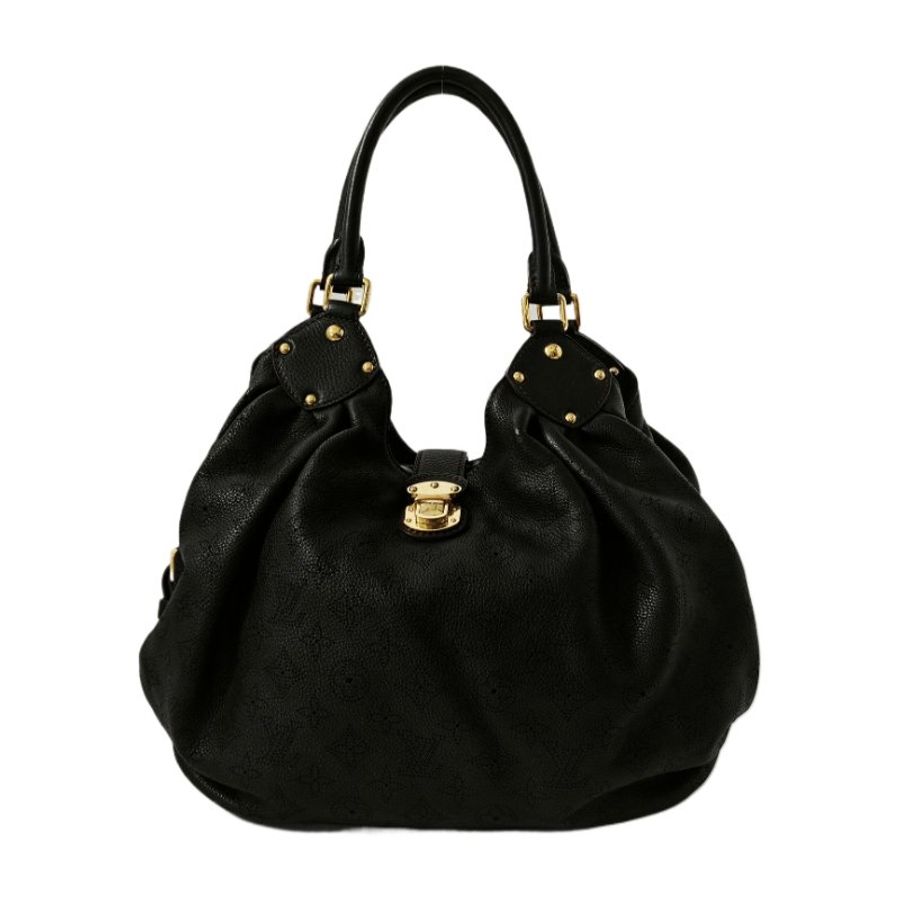 LOUIS VUITTON MAHINA黑色牛皮老花手提包單肩包金色五金-0