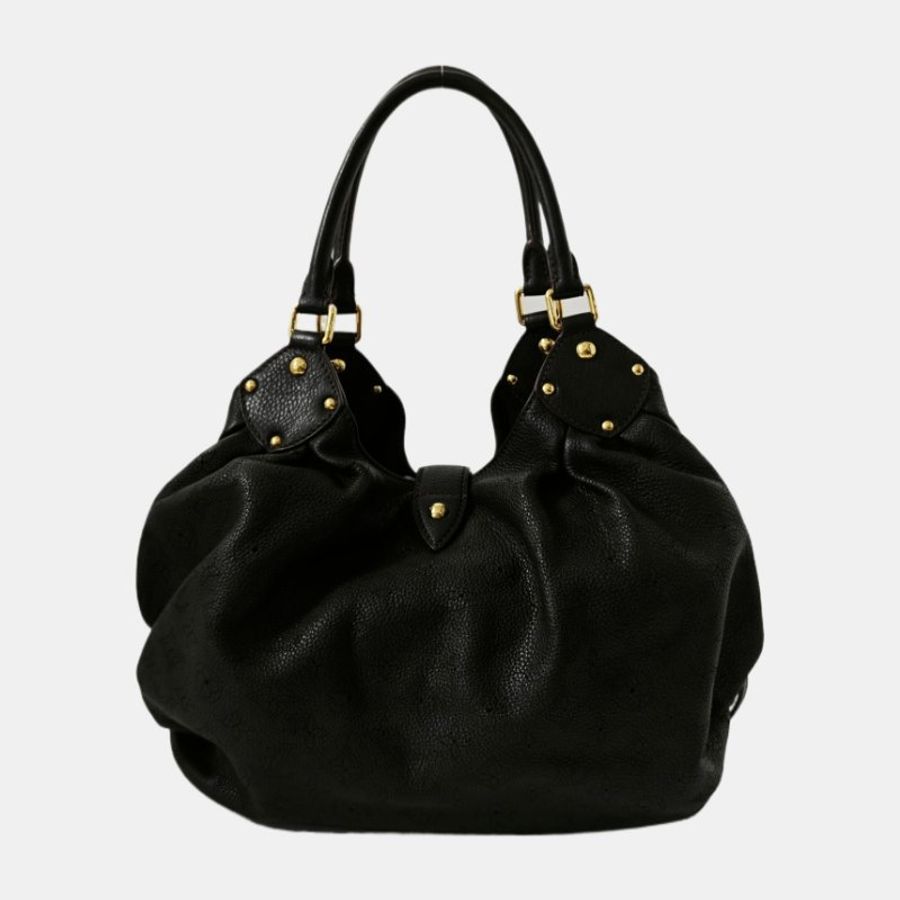 LOUIS VUITTON MAHINA黑色牛皮老花手提包單肩包金色五金-3