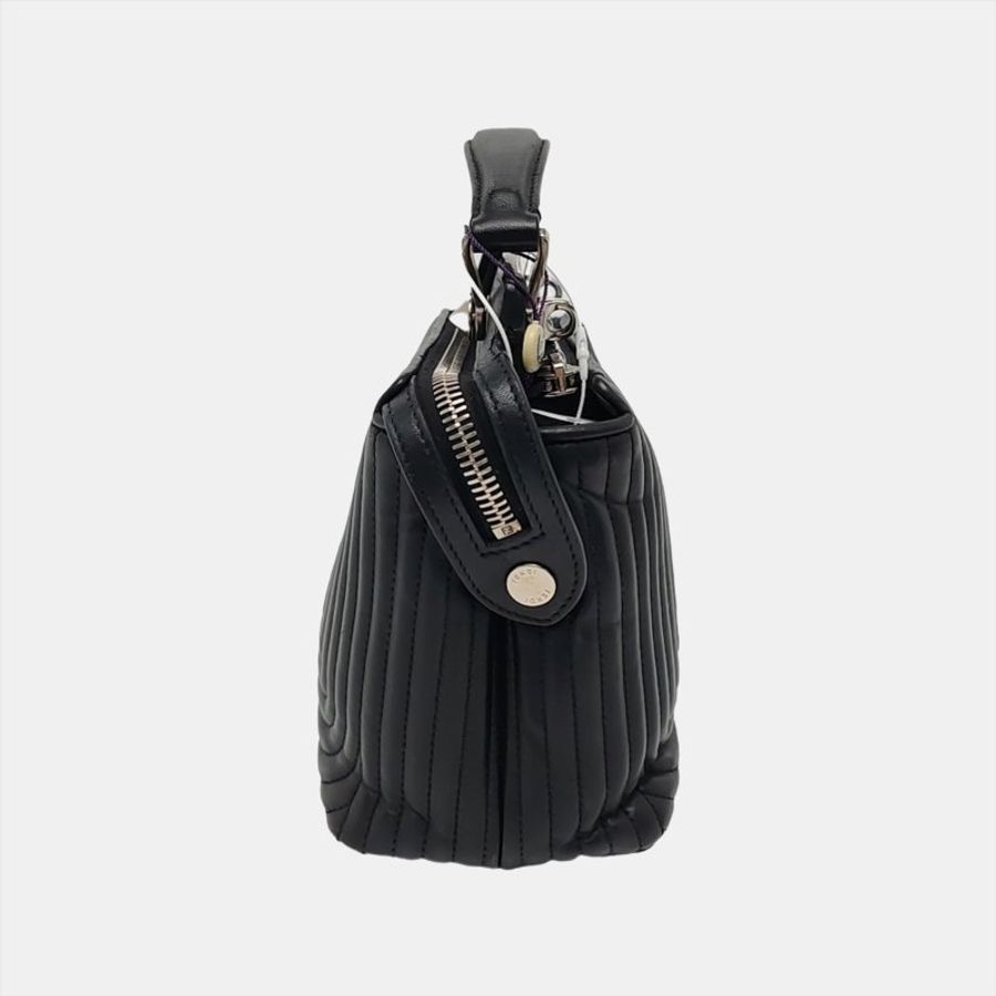 FENDI Dotcom黑色牛皮絎縫單肩包斜挎包銀色五金子袋可拆卸肩帶配件齊全-2