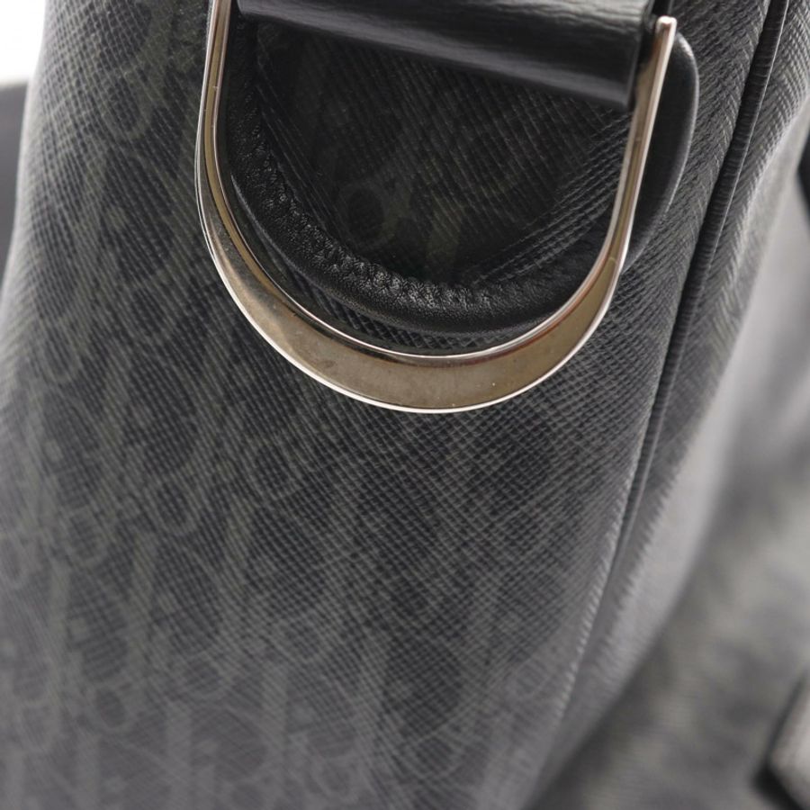 Christian Dior Oblique 皮帶斜背包帆布皮革灰黑色二手-8