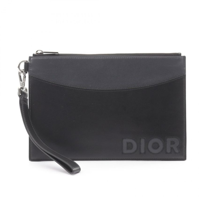 Christian Dior 商務手拿包,皮革材質,黑色,附logo,灰色,二手,男士款-0