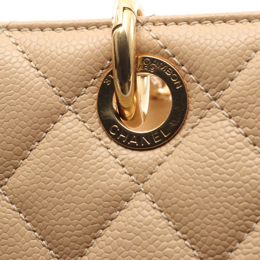 香奈兒 (CHANEL) Matelasse Grand Shopping GST 手提包 A50995 皮革 米色 二手 女士 金色五金-6