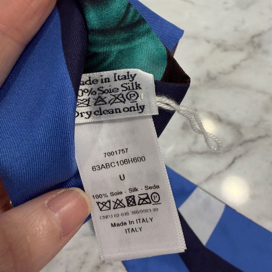 Dior 咖啡底各式帽子圖案拼深淺藍Twilly-9