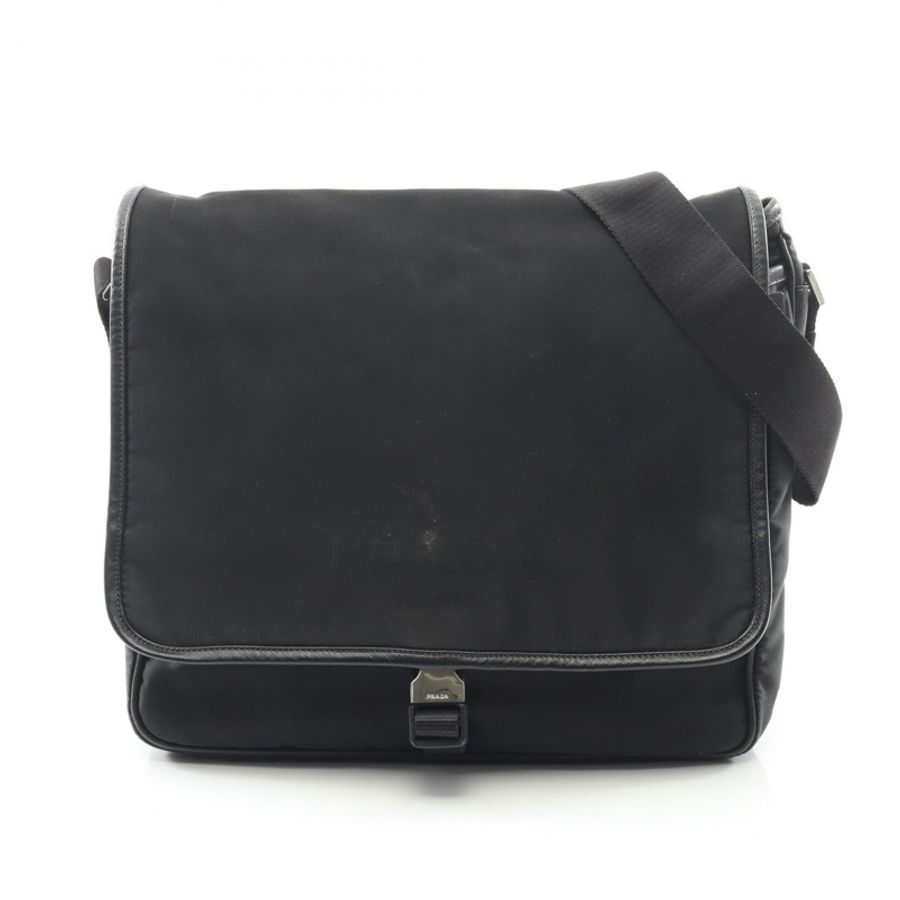 PRADA TESSUTO+SAFFIANO Logo 肩背包 2VD166 尼龍皮革 黑色 二手 男女通用-0