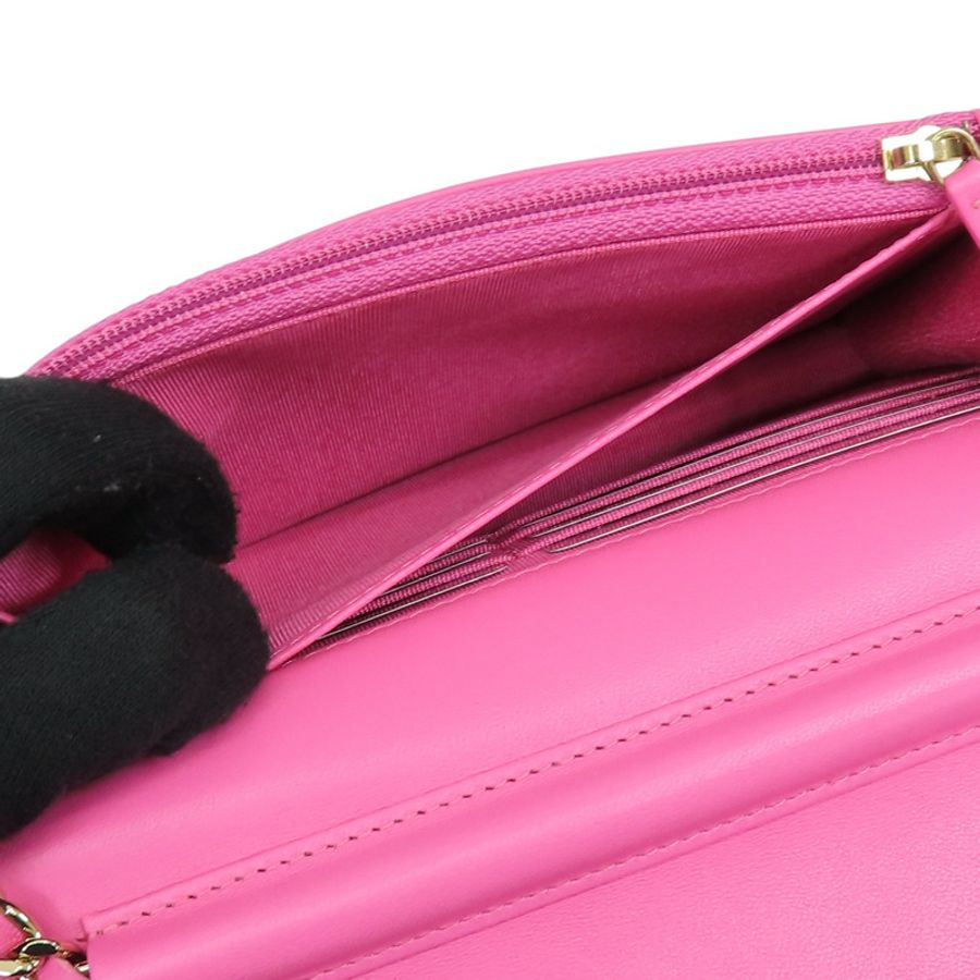 粉色 牛皮 WOC V stitch 鍊帶 肩背包【CHANEL 香奈兒】 A33814-6
