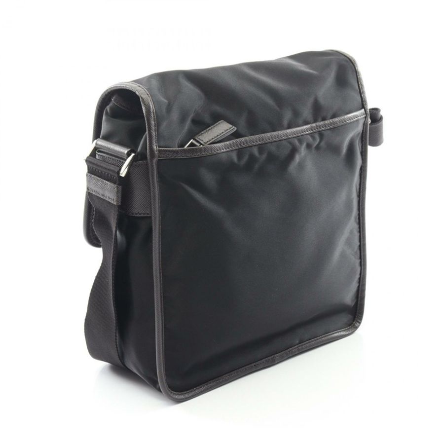 PRADA VA0770 尼龍 Saffiano 皮革肩斜背包，黑色/棕色，二手-1