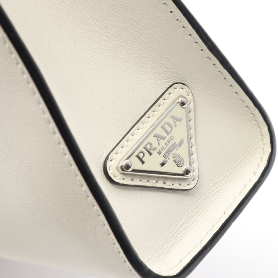 PRADA 壓花logo單肩斜背包 1BA333 白色皮革 二手 女士-4