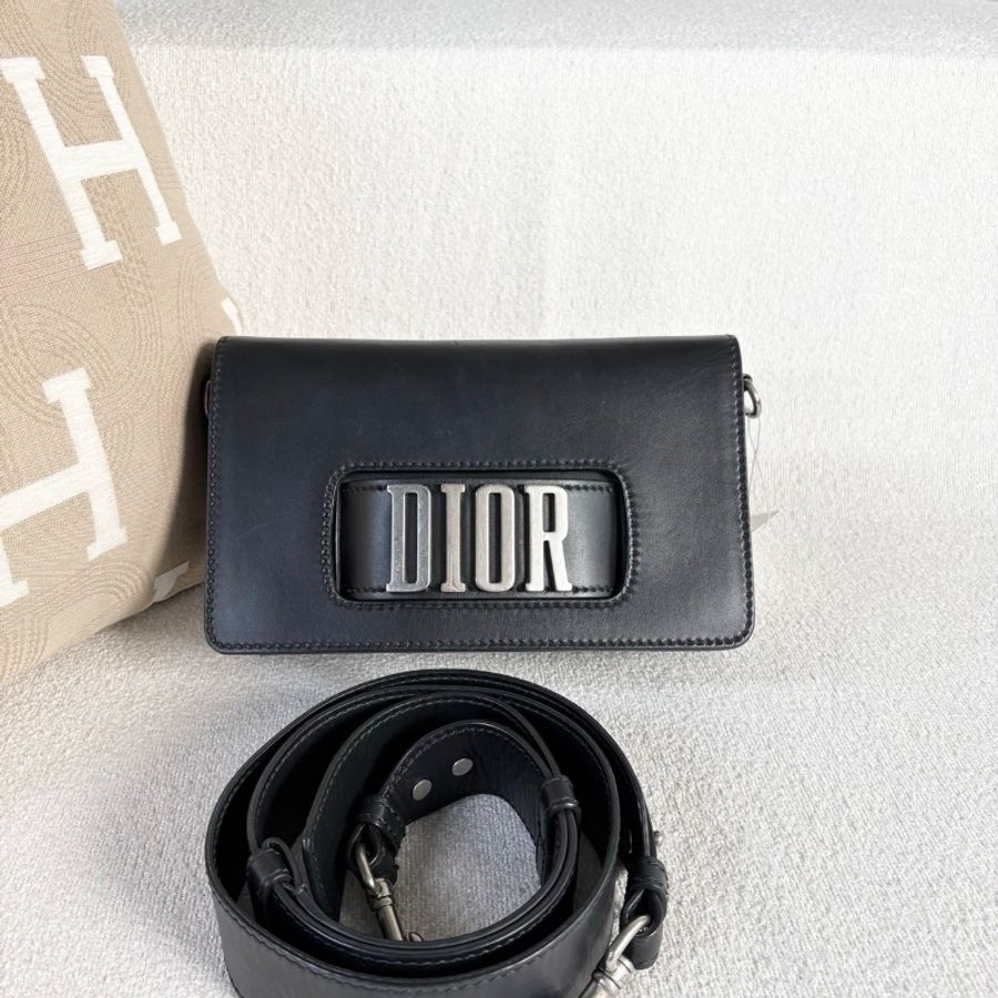 Dior JAdior寬肩帶斜背黑色銀扣黑銀牛皮25*16*7 98新配件塵袋-1