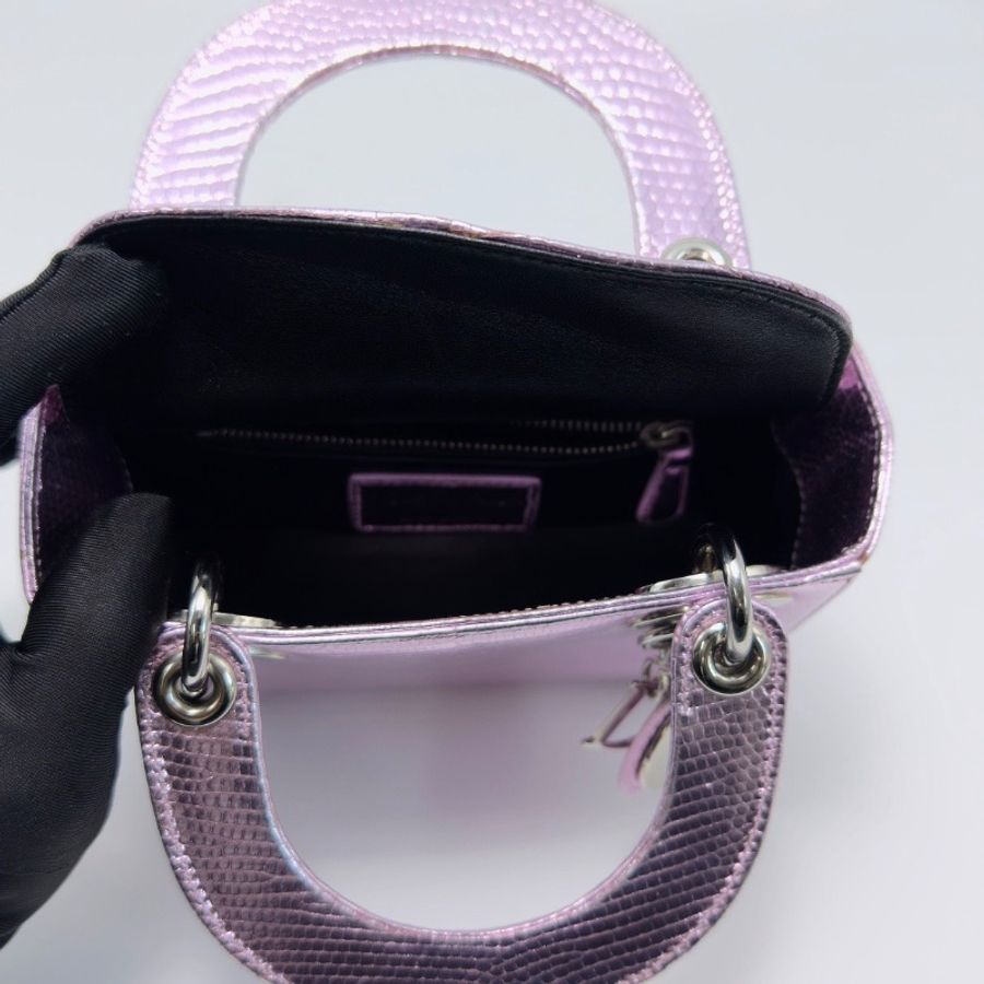 DIOR 紫色稀有皮 三格黛妃手提肩背斜背包17*15*7 98新配件:塵袋-2