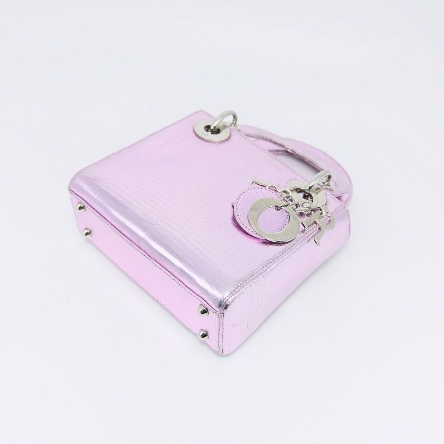 DIOR 紫色稀有皮 三格黛妃手提肩背斜背包17*15*7 98新配件:塵袋-5