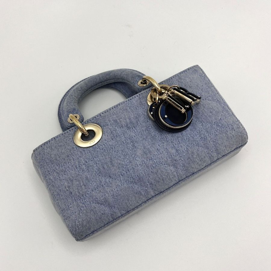 DIOR D-Joy橫版小號 藍色牛仔黛妃手提肩背包22*12*6 98新配件盒子塵袋-5