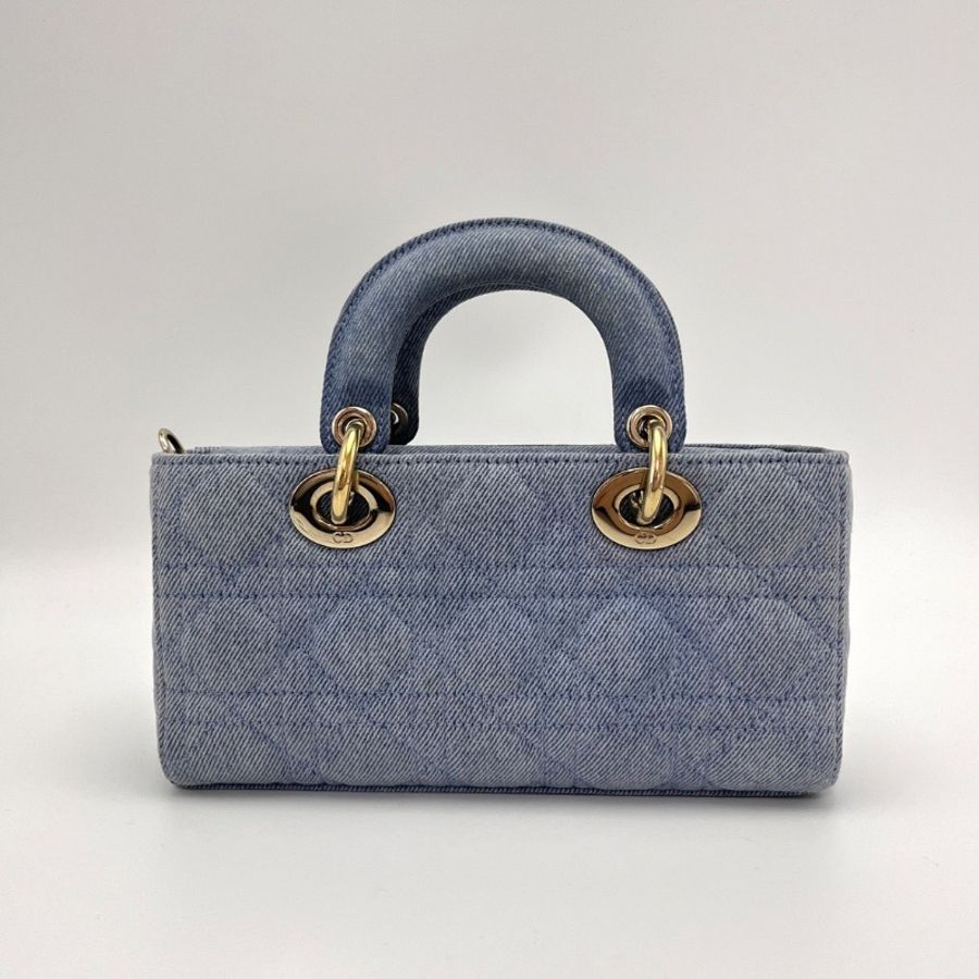 DIOR D-Joy橫版小號 藍色牛仔黛妃手提肩背包22*12*6 98新配件盒子塵袋-6