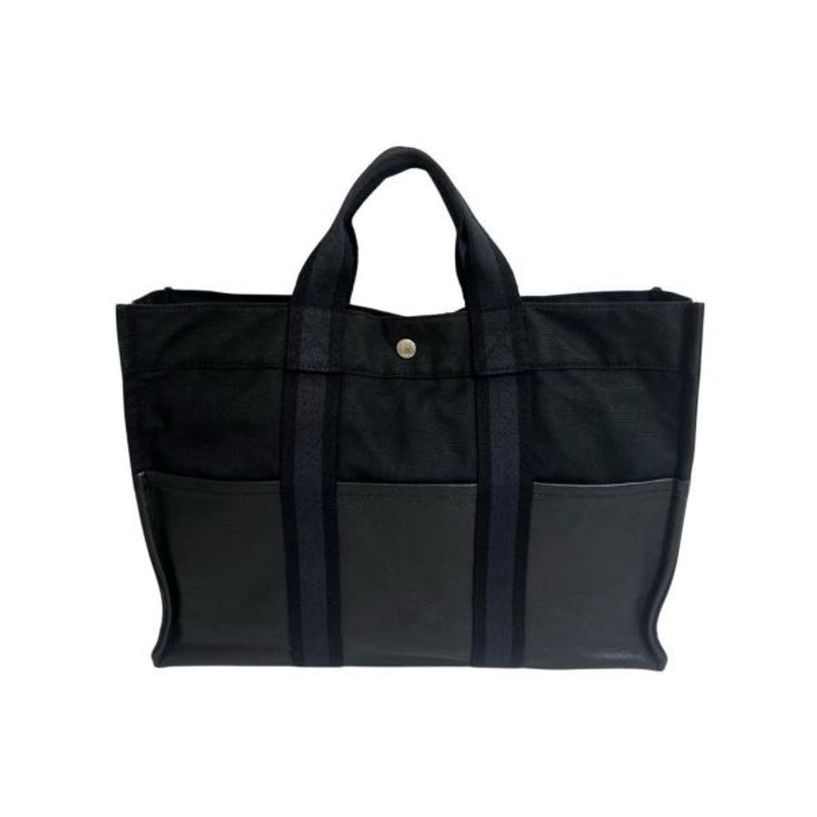 Hermès 黑色帆布拼皮革手提包-2