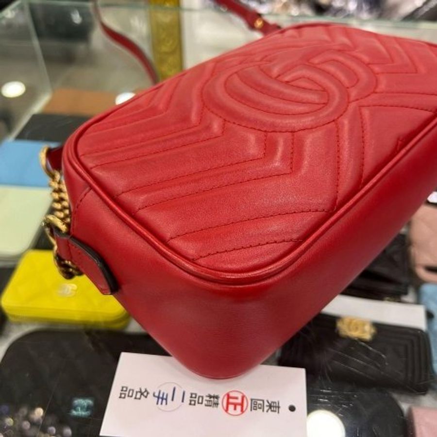 東區正精品㊣ GUCCI 447632 GG Marmont 紅色復古風相機包斜背包 RA-8