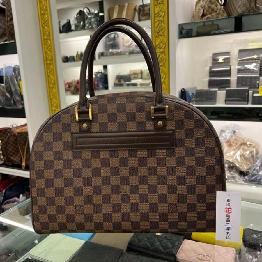 東區正精品㊣LV 咖啡色棋盤格拉鏈保齡球包醫生包手提包 RZ4769-0