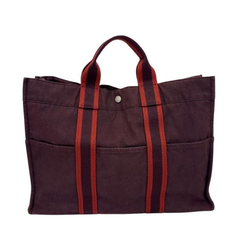 Hermès 酒紅中號帆布手袋-2