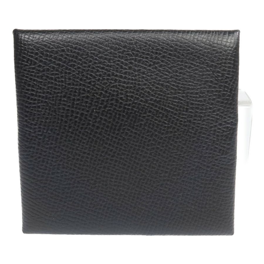 HERMES Epsom皮革Bastia銀扣零錢包Noir-1