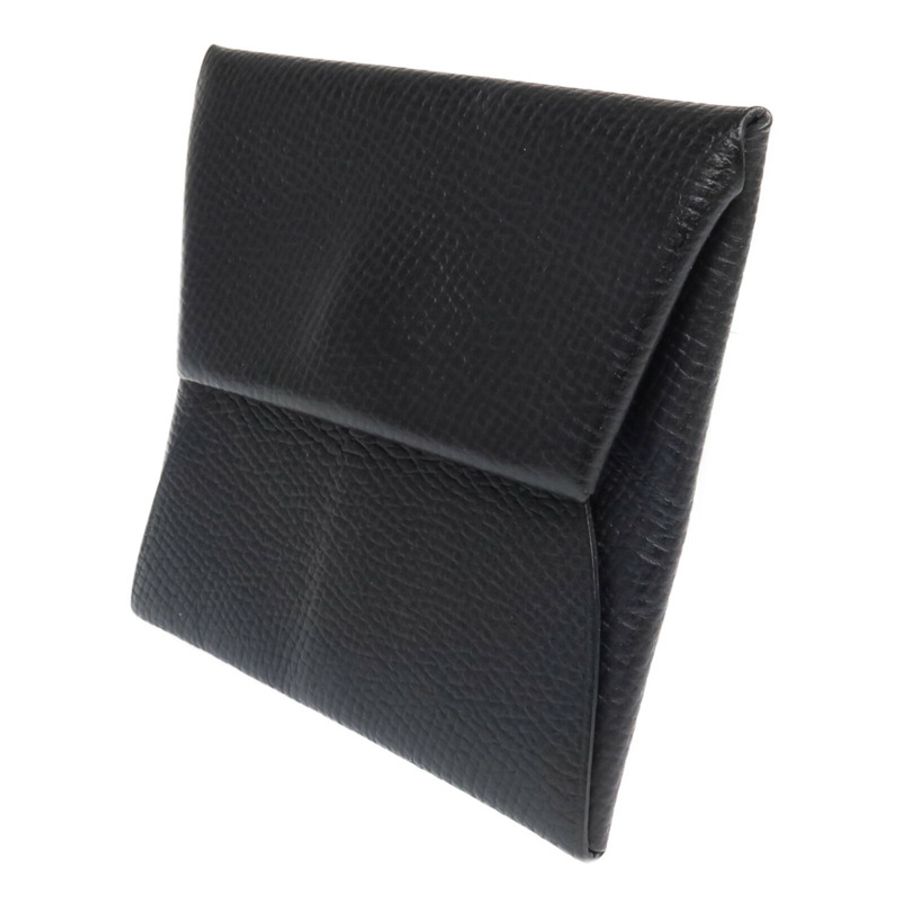 HERMES Epsom皮革Bastia銀扣零錢包Noir-2