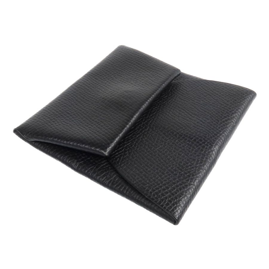 HERMES Epsom皮革Bastia銀扣零錢包Noir-3