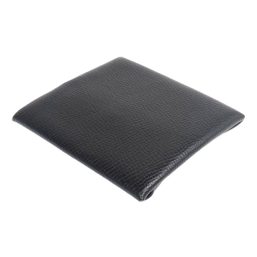 HERMES Epsom皮革Bastia銀扣零錢包Noir-4