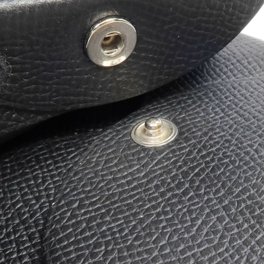 HERMES Epsom皮革Bastia銀扣零錢包Noir-15