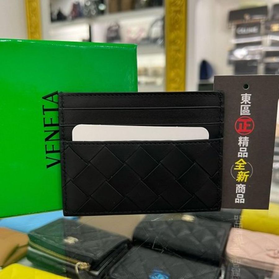 東區正精品㊣BOTTEGA VENETA BV 743209 全新黑色全皮大格編織扁式卡片夾名片夾 RZ5612-0