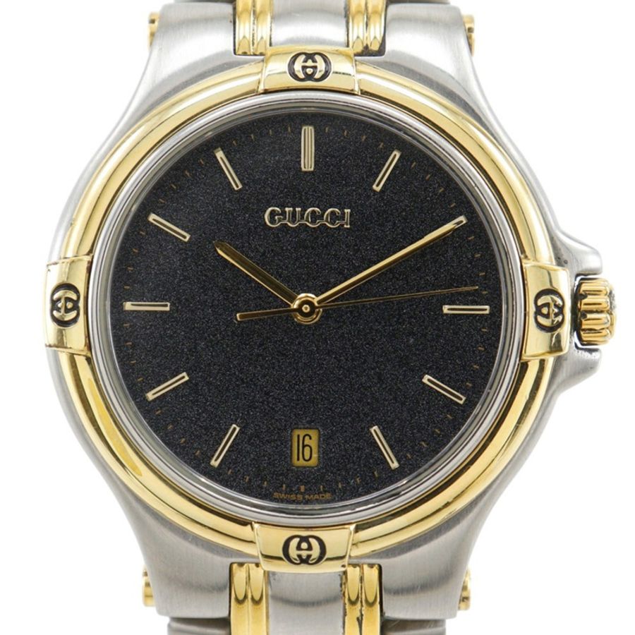 Gucci GUCCI 9040M 男士腕錶，不鏽鋼石英模擬錶殼，黑色錶盤-0