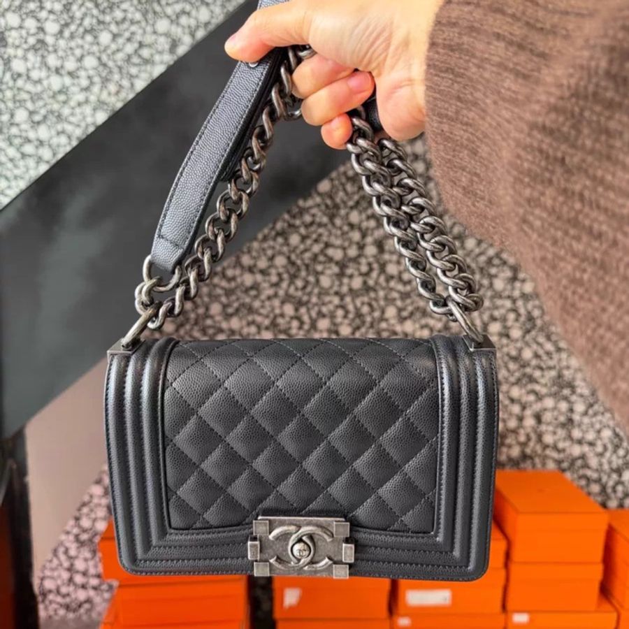 Chanel leboy小號黑銀小號 20cm 芯片款-0