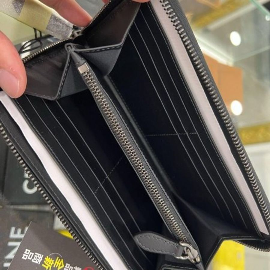 東區正精品㊣BURBERRY 8070254 全新黑灰色格紋黑字ㄇ字拉鍊長夾皮夾 RZ5495-2