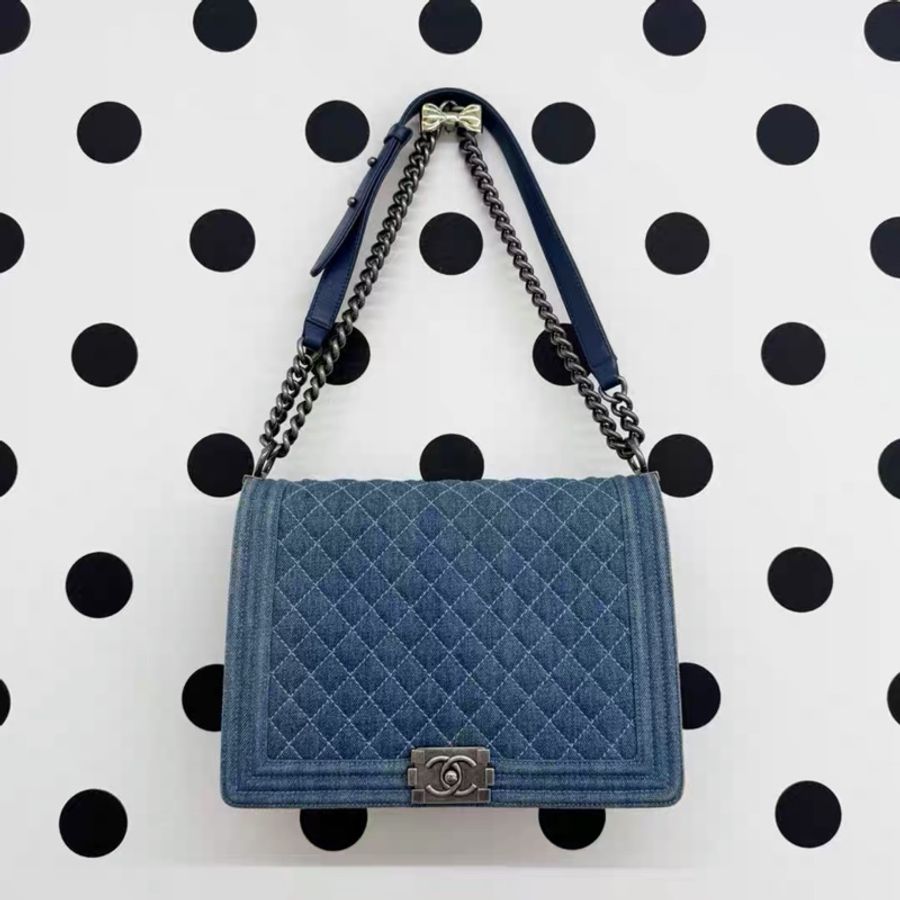 Chanel • Le Boy Xxl 稀有丹寧牛仔銀釦翻蓋鏈條包 機場包-3