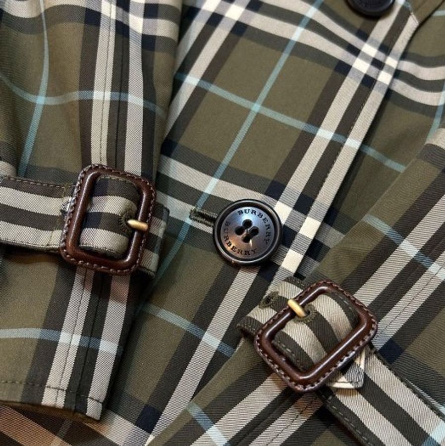 BURBERRY 英國男款橄欖綠雙穿長風衣50-6