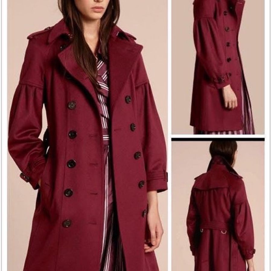 BURBERRY英國酒紅色羊絨大衣UK6-0