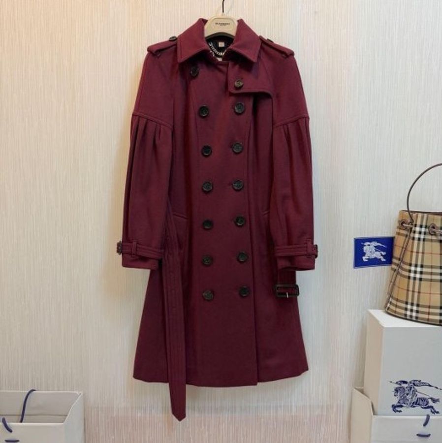 BURBERRY英國酒紅色羊絨大衣UK6-2