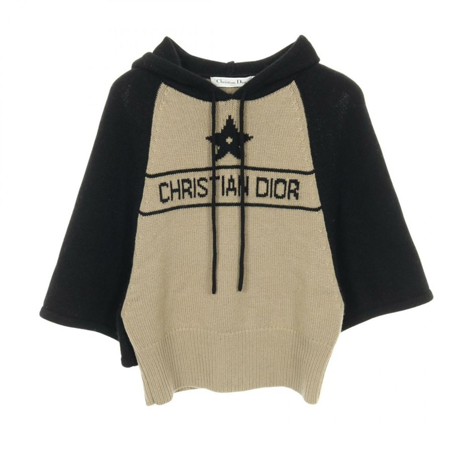 Christian Dior 羊絨針織連帽衫 米色 黑色 #36 二手女款-0