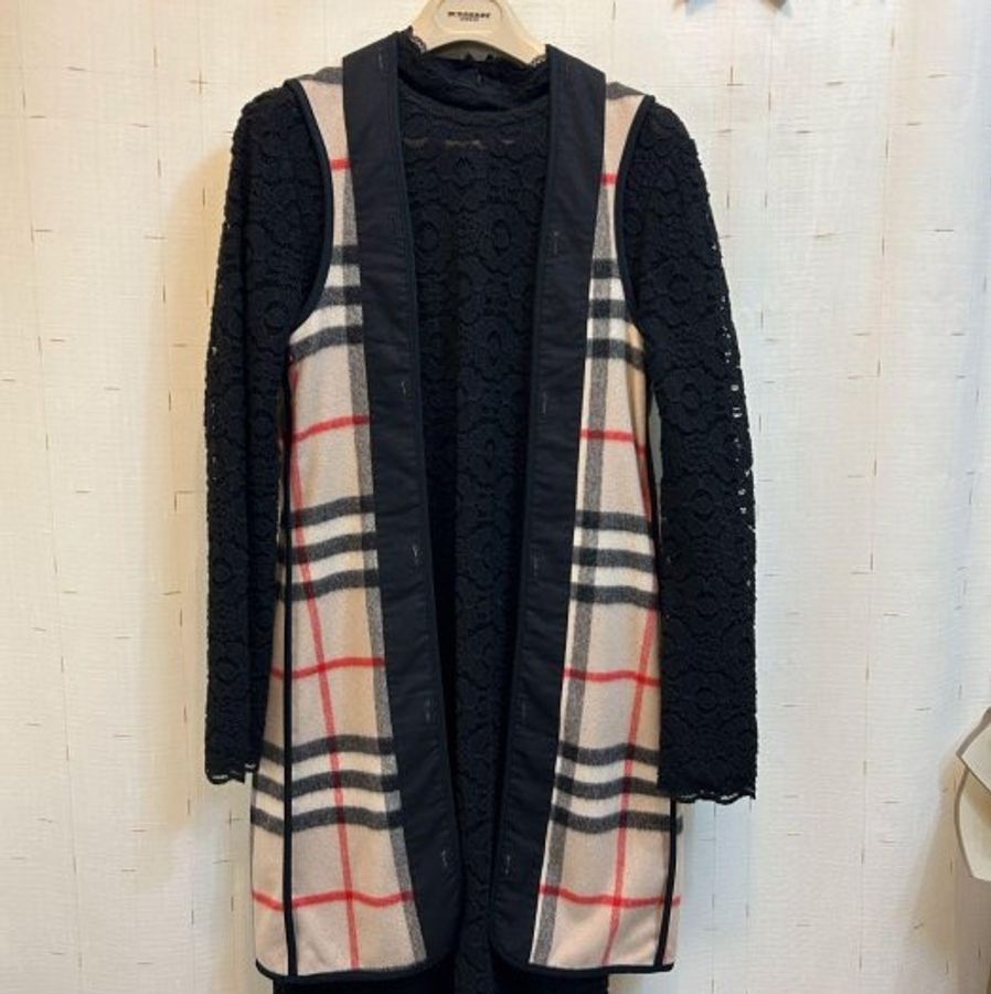 BURBERRY 英國黑標格紋羊毛背心UK4-2