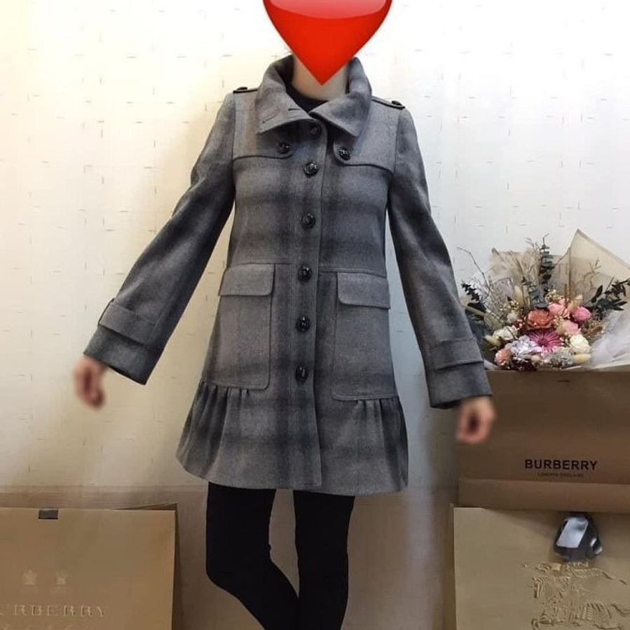 BURBERRY英國黑標灰格紋洋裝大衣UK4-0