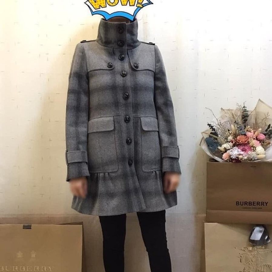 BURBERRY英國黑標灰格紋洋裝大衣UK4-1