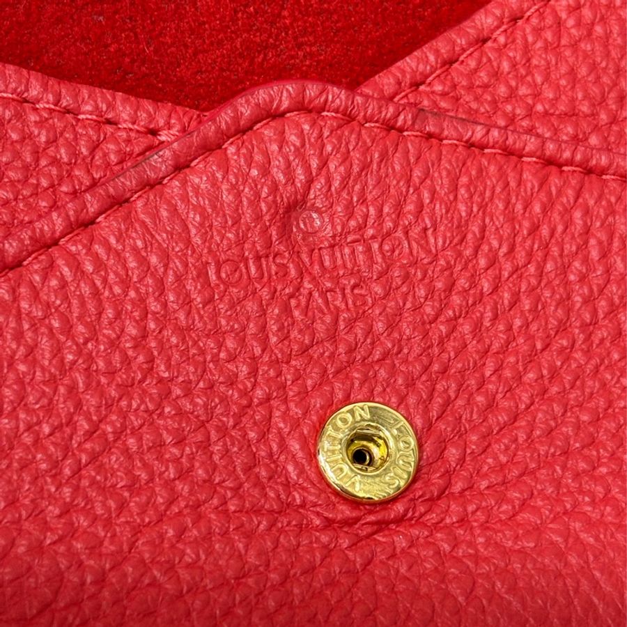 LV 訂製款 紅色荔枝皮 圓形 LOGO 釦式 信封 長夾 皮夾 收納袋 萬用袋-22