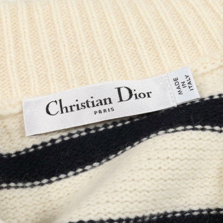 Christian DIOR MARINIERE 羊毛羊絨開襟衫,米色/海軍藍,#36,二手女款-2