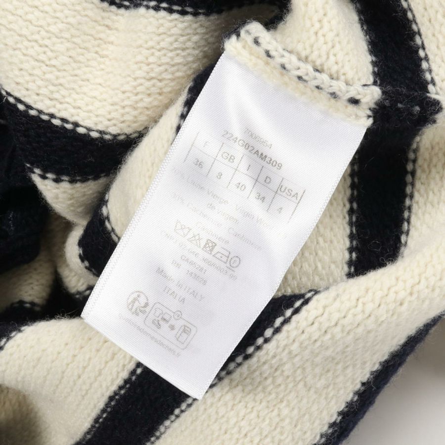 Christian DIOR MARINIERE 羊毛羊絨開襟衫,米色/海軍藍,#36,二手女款-6