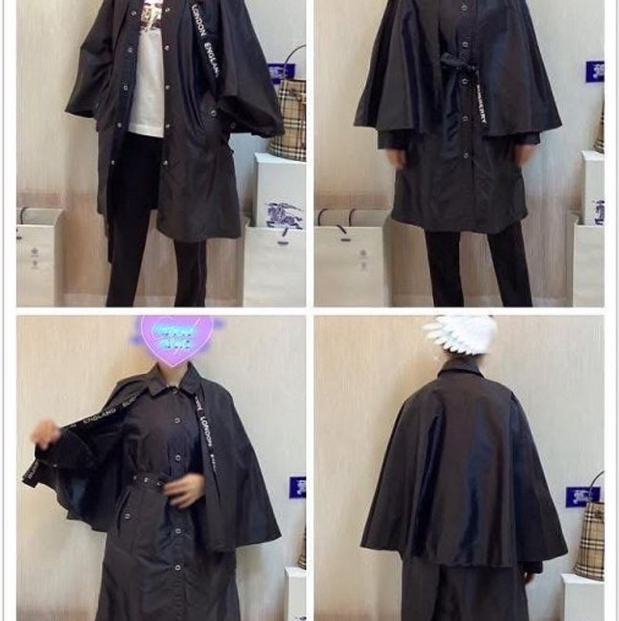 BURBERRY英國黑色輕盈斗篷風衣UK8-1