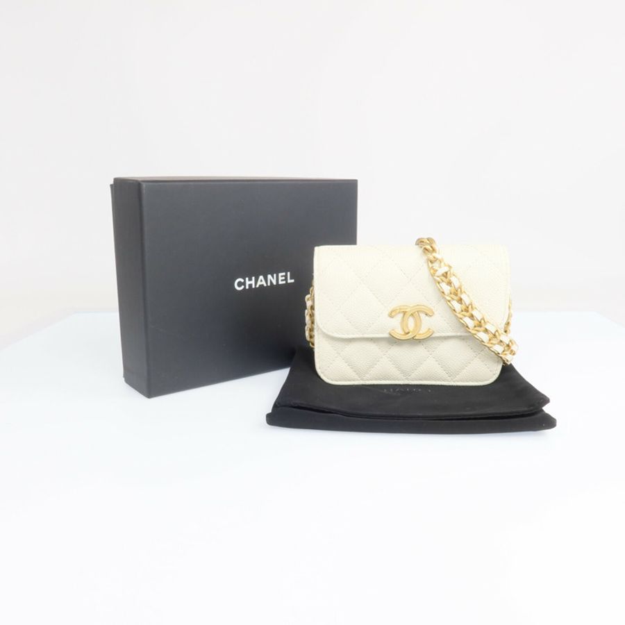 CHANEL 牛皮皮革Chain Shoulder金扣鏈帶肩背袋-15