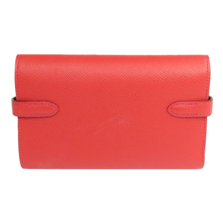 HERMES Epsom皮革Kelly Short Wallet金扣錢包Rouge de Coeur-3