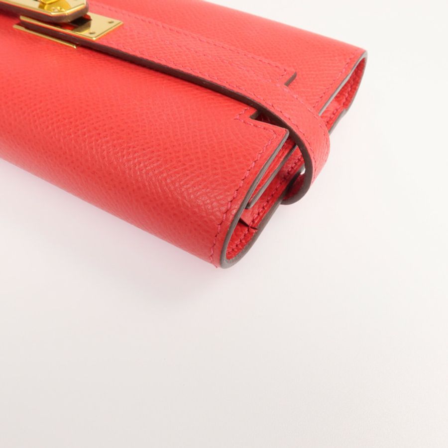 HERMES Epsom皮革Kelly Short Wallet金扣錢包Rouge de Coeur-10