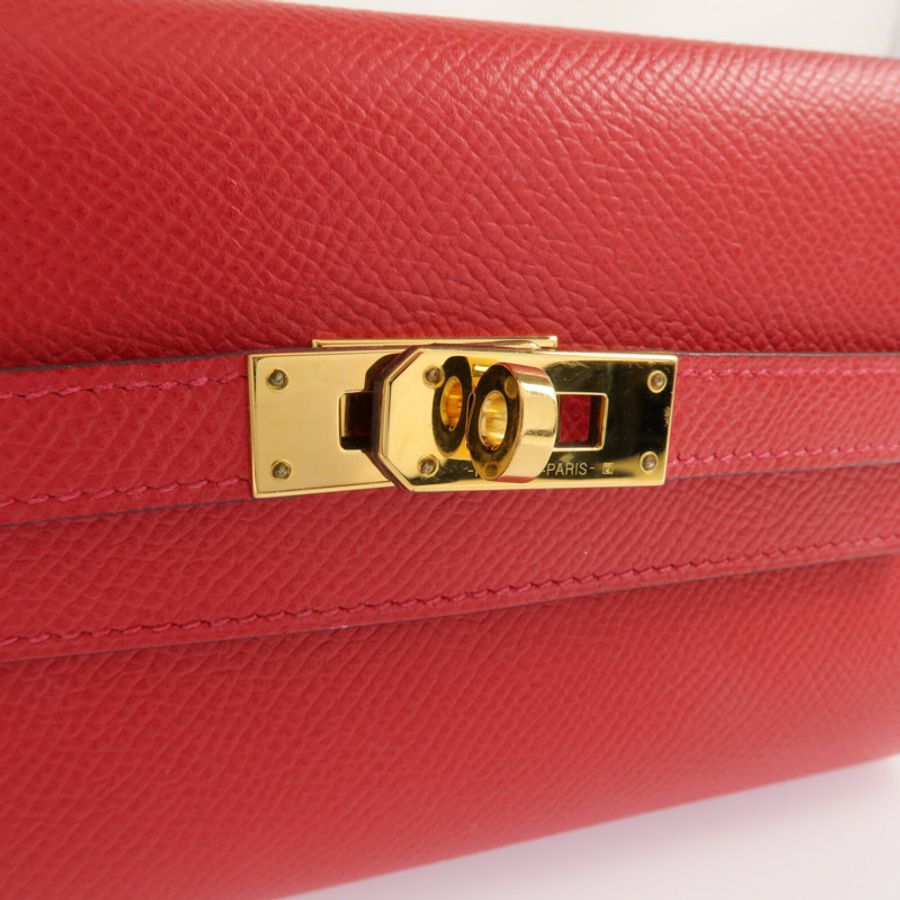HERMES Epsom皮革Kelly Short Wallet金扣錢包Rouge de Coeur-11